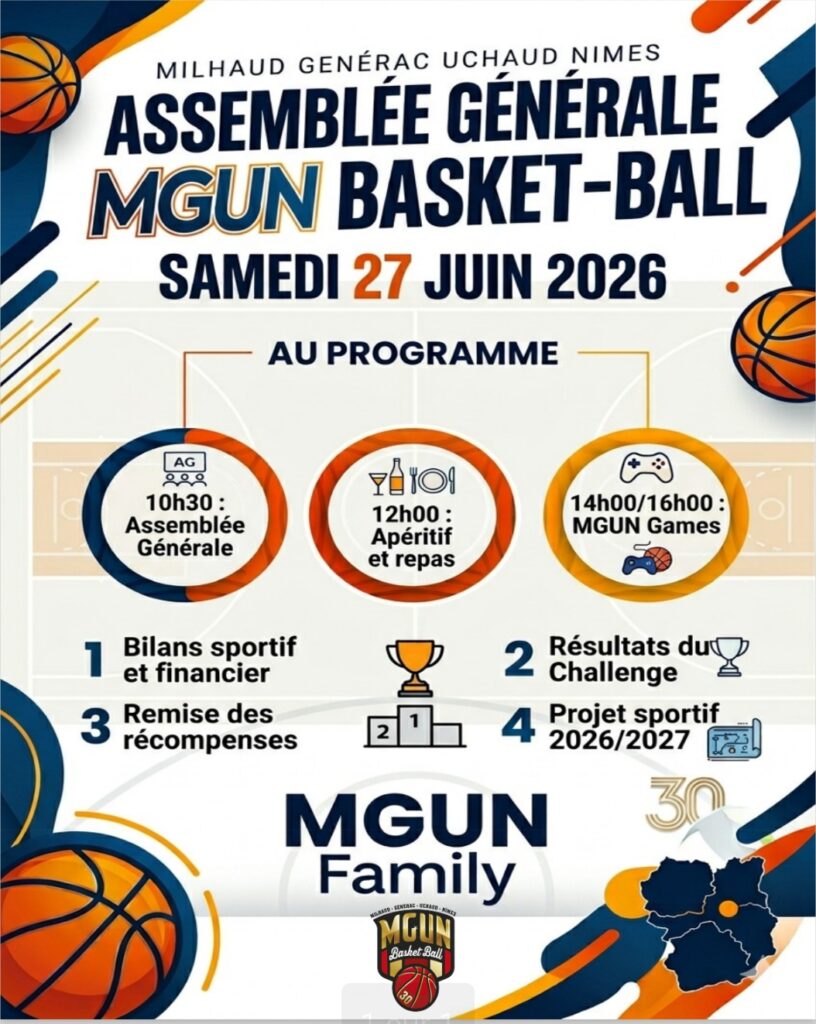 AGO et grande fête de MGUN Basket, samedi 27 juin 2026